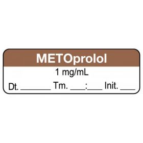 Anesthesia label, metoprolol 1mg/ml date time initial, 1-1/2" x 1/2"