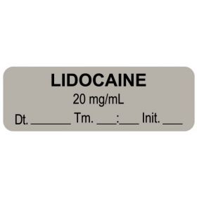 Anesthesia label, lidocaine 20 mg/ml date time initial, 1-1/2" x 1/2"