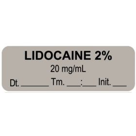 Anesthesia label, lidocaine 2% 20 mg/ml date time initial, 1-1/2" x 1/2"