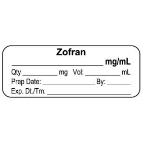 Anesthesia Label, ZOFran mg/mL, 2" x 3/4"