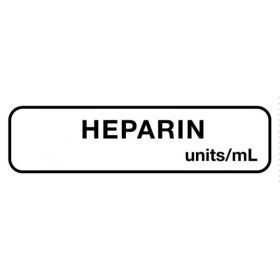 Anesthesia label, heparin units/ml, 1-1/4" x 5/16"