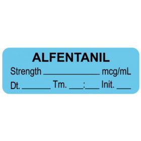 Anesthesia label, alfentanil mcg/ml date time initial, 1-1/2" x 1/2"