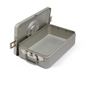 Steriset Sterilization Container with Flat Bottom and Aluminum Lid, Half-Size, Gray Handle, 12" x 10.75" x 4.5"