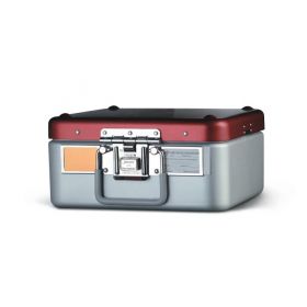Steriset Half Size Sterilization Container with Condensate Drain and Aluminum Lid, Gray Handle, 12" x 10.75" x 4.5"