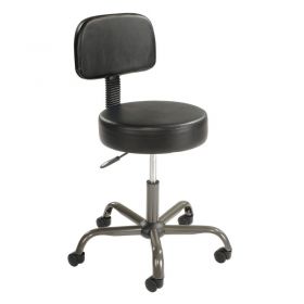 Interion Antimicrobial Vinyl Medical Stool with Backrest, Black