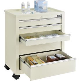 Global Industrial 5-Drawer Medical Bedside Cart W/ Key Lock, 24-1/2"L x 13-1/4"W x 29"H, Beige