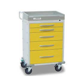 Detecto Rescue Series Isolation Medical Cart, White Frame with 5 Yellow Drawers