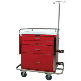 Harloff Classic Short Four Drawer Emergency Crash Cart, Specialty Package, Red - 6301Q