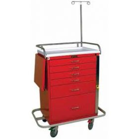 Harloff Classic Tall Six Drawer Emergency Cart, Specialty Package, Red - 6401Q