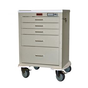 Harloff Mini24 Five Drawer Anesthesia Cart with Bumper and 5" Wheels, Electronic Lock, Sand - 4245E