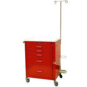 Harloff Mini24 Five Drawer Emergency Cart, Breakaway Lock and Accessory Package, Red - 4145B-EMG