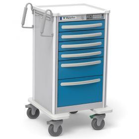 Waterloo Healthcare 6-Drawer Aluminum Junior Tall Nurse Server Cart, Electronic Lock, Electric Blue