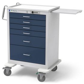 Waterloo Healthcare 6-Drawer Steel Tall Anesthesia Cart, Push Button Lock, Dark Blue