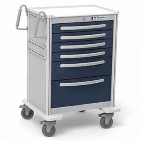 Waterloo Healthcare 6-Drawer Aluminum Tall Anesthesia Cart, Push Button Lock, Dark Blue