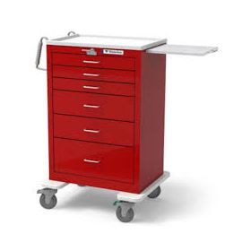 Waterloo Healthcare 6-Drawer Steel X-Tall Emergency Cart, Lever Lock, Red