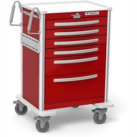 Waterloo Healthcare 6-Drawer Aluminum Tall Emergency Cart, Lever Lock, Red
