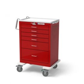 Waterloo Healthcare 5-Drawer Steel Short Emergency Cart, Lever Lock, Red