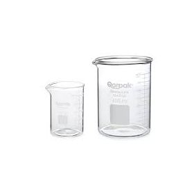 Qorpak 278411 50mL Clear Graduated Low Form Griffin Beaker with Spout, Case of 10