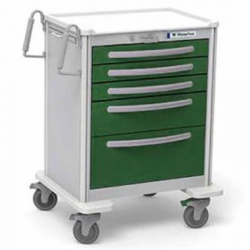 Waterloo Healthcare 5-Drawer Aluminum Tall Anesthesia Cart, Key Lock, Fairway Green