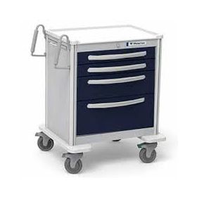 Waterloo Healthcare 4-Drawer Aluminum Short Anesthesia Cart, Key Lock, Dark Blue