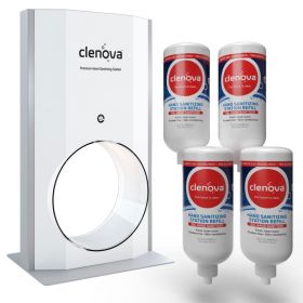 Clenova premium touchless hand sanitizer starter kit w/desk plate 4 refills - hsd-1001-dk