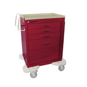 Lakeside C-424-K-1R Classic 4 Drawer Medical Emergency Cart, Red, Key Lock