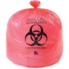 High Density Red Infectious Waste Liner,13 Microns,24" x 30",Pkg Qty 500