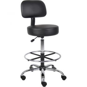 Interion Vinyl Medical Stool with Backrest and Footring, Black
