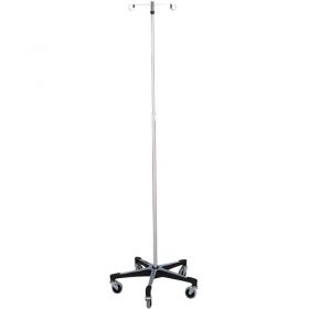 Blickman 7792SS Stainless Steel IV Stand with 5-Leg Base, 2-Hook, 74"-110" Height
