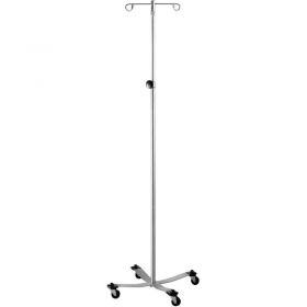 Blickman 1410SS Stainless Steel IV Stand with 4-Leg Base, 2-Hook, 51-3/4" - 94" Height