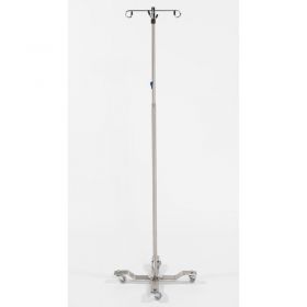 Blickman 8890SS Stainless Steel IV Stand with 4-Leg Base, 2-Hook, 66"-100" Height