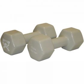 CanDo Vinyl-Coated Cast Iron Dumbbell, Silver, 15 lb., 1 Pair