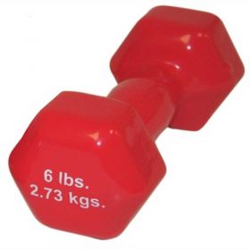 CanDo Vinyl-Coated Cast Iron Dumbbell, Red, 6 lb.