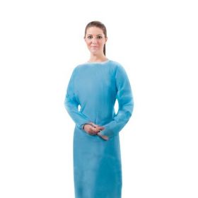 Overhead Spunbond Fluid-Impervious Isolation Gown with Thumb Loops, Blue