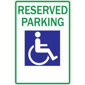 Eco Parking Sign, Reserved Parking with Handicapped Icon, Aluminum, 12" W x 18" H