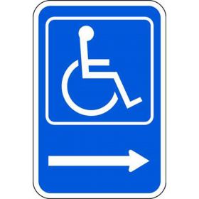 Eco Parking Sign, Handicapped Icon with Right Arrow, Aluminum, 12" W x 18" H