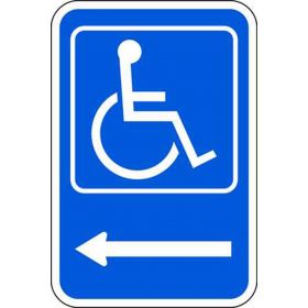 Eco Parking Sign, Handicapped Icon with Left Arrow, Aluminum, 12" W x 18" H