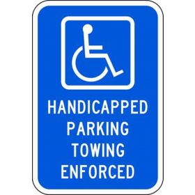 Eco Parking Sign, Handicapped Parking Towing Enforced with Icon, Aluminum, 12" W x 18" H