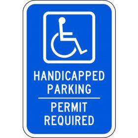 Eco Parking Sign, Handicapped Parking Permit Required with Icon, Aluminum, 12" W x 18" H