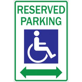 Eco Parking Sign, Reserved Parking with Handicapped Icon and Double Arrow, Aluminum, 12" W x 18" H