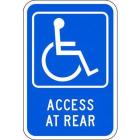 Eco Parking Sign, Access At Rear with Handicapped Icon, Aluminum, 12" W x 18" H