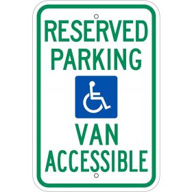 Eco Parking Sign, Reserved Parking Van Accessible, Aluminum, 12" W x 18" H
