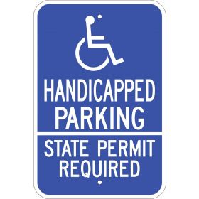 Eco Parking Sign, Handicapped Parking State Permit Required, Aluminum, 12" W x 18" H