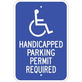 Eco Parking Sign, Handicapped Parking Permit Required, Aluminum, 12" W x 18" H